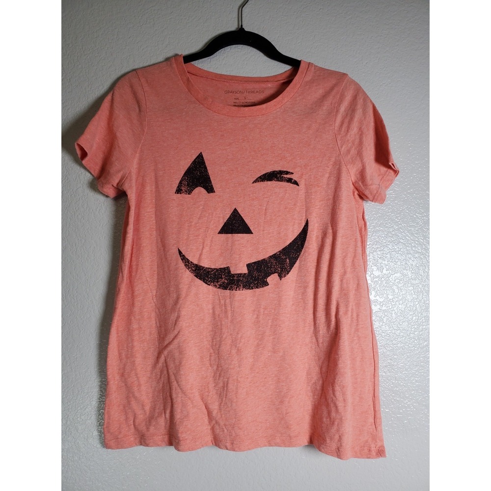 Grayson Threads Orange Halloween T-Shirt Women Size L Jack O' Lantern‎ Fall